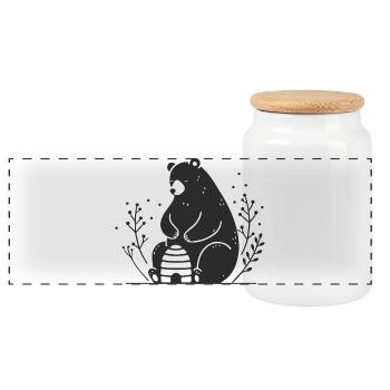 Un ours brun à l’air doux avec une ruche - Boîte à biscuits avec couvercle en bois - blanc - Devant