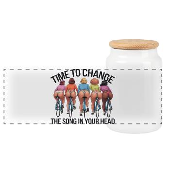 Cycling Queens - Panoramic Cookie Jar with Wooden Lid - white - Front