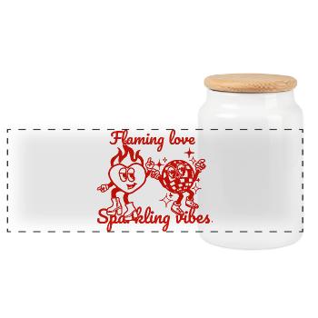 Flaming Love & prickelnde Vibes - gesundes Retro-Design - Panorama Keksdose mit Holzdeckel - Weiß - Vorne