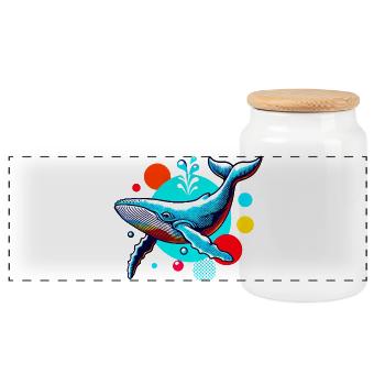 Whale - Panoramic Cookie Jar with Wooden Lid - white - Front