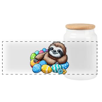 mignon paresseux oeuf de Pâques dessin animé Chilling Easter - Boîte à biscuits avec couvercle en bois - blanc - Devant