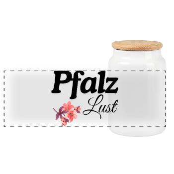 Pfalzblüte - Panorama Keksdose mit Holzdeckel - Weiß - Vorne