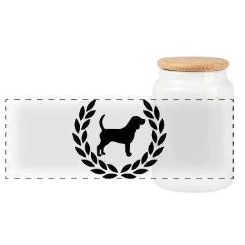 Beagle avec couronne de laurier - Boîte à biscuits avec couvercle en bois - blanc - Devant