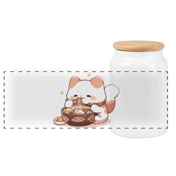 Spaghetti cats - Cat is having fun with past - Panoramic Cookie Jar with Wooden Lid - white - Front