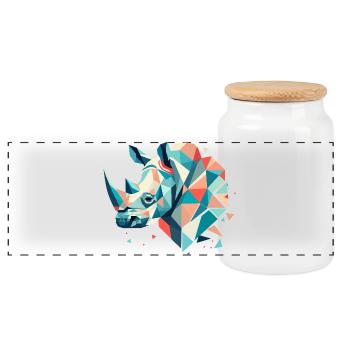 Abstract Rhinoceros – Geometric Strength - Panoramic Cookie Jar with Wooden Lid - white - Front
