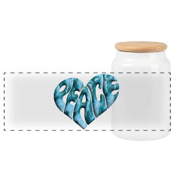 Peace Heart 3d Marbled - Panoramic Cookie Jar with Wooden Lid - white - Front