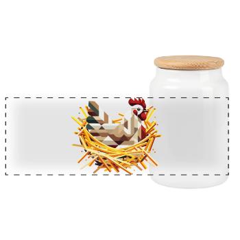 Poulet dans le nid – Motif géométrique de Pâques - Boîte à biscuits avec couvercle en bois - blanc - Devant