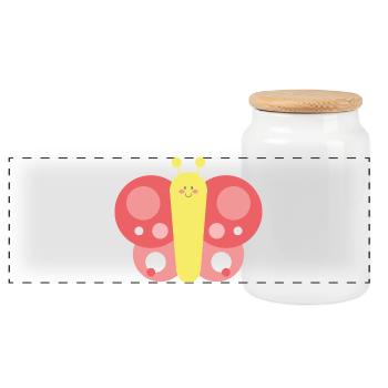 Tender and stylized butterfly - Panoramic Cookie Jar with Wooden Lid - white - Front