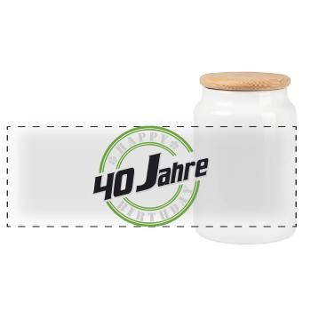 40th Birthday, 40 Happy Birthday Seal - Panoramic Cookie Jar with Wooden Lid - white - Front