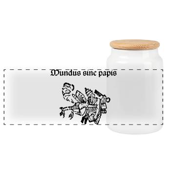 Mundus sine papis - Panoramic Cookie Jar with Wooden Lid - white - Front