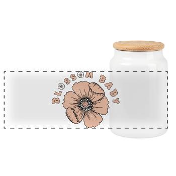 Pretty Blossom - Cute Spring Flower Design - Panoramic Cookie Jar with Wooden Lid - white - Front