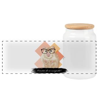 JvG Hamster "Homster eh ois ausgricht" - Panorama Keksdose mit Holzdeckel - Weiß - Vorne