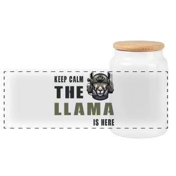 Tactical Llama – Keep Calm Style - Panoramic Cookie Jar with Wooden Lid - white - Front