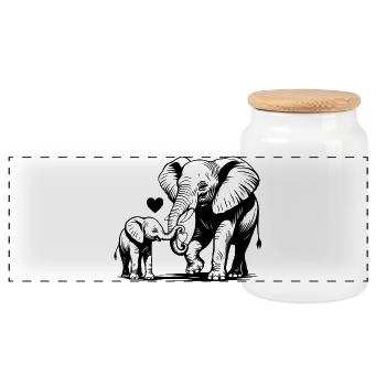 Elefanten Mama Baby Muttertag Geschenkidee - Panorama Keksdose mit Holzdeckel - Weiß - Vorne