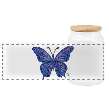 Schmetterling - Panorama Keksdose mit Holzdeckel - Weiß - Vorne