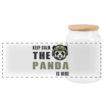 Tactical Panda – Keep Calm - Panoramic Cookie Jar with Wooden Lid - white - Front