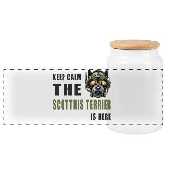 Scottish Terrier Warrior Dog - Panorama Keksdose mit Holzdeckel - Weiß - Vorne