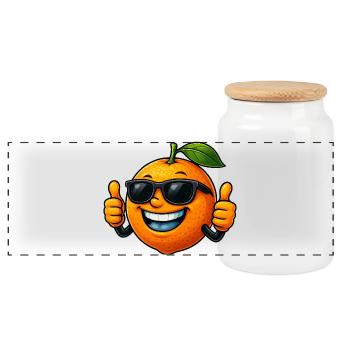 Cool Cute Orange Cartoon Summer Fruit - Panoramic Cookie Jar with Wooden Lid - white - Front