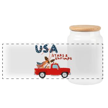 American Shrimp, Stars and Stripes - Panoramic Cookie Jar with Wooden Lid - white - Front