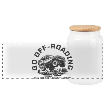 Funny Off-Roading Quote Cheaper Than Therapy - Panoramic Cookie Jar with Wooden Lid - white - Front