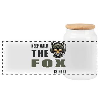 Keep calm - the fox is here - Panoramic Cookie Jar with Wooden Lid - white - Front