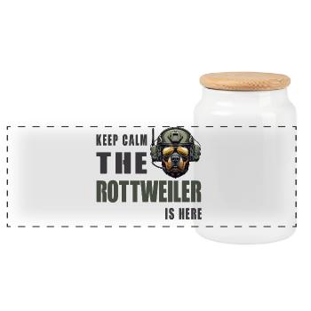 Rottweiler – Keep Calm Design - Panoramic Cookie Jar with Wooden Lid - white - Front