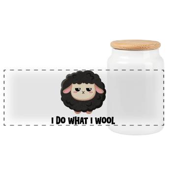 Cute black sheep grumpy with saying - Panoramic Cookie Jar with Wooden Lid - white - Front
