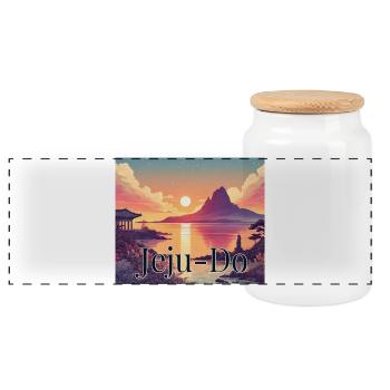 Jeju Island Korea Wind Volcano Sunset Vacation Asia - Panoramic Cookie Jar with Wooden Lid - white - Front