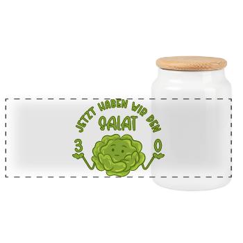 30. Geburtstag - Jetzt haben wir den Salat 30 - Panorama Keksdose mit Holzdeckel - Weiß - Vorne