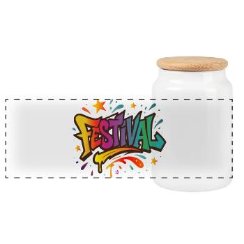 Festival – Colourful energy in graffiti style - Panoramic Cookie Jar with Wooden Lid - white - Front
