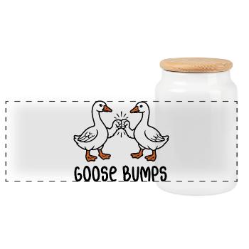 Goose bumps - Geese with Fistbump - Word Game - Panoramic Cookie Jar with Wooden Lid - white - Front
