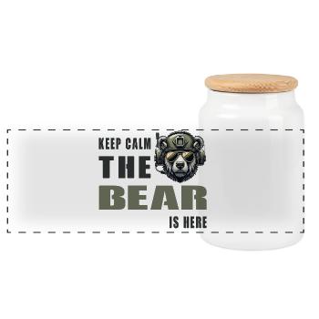 Restez calme, l’ours est là - Militaire - Boîte à biscuits avec couvercle en bois - blanc - Devant