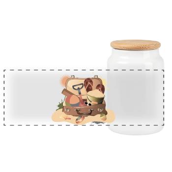 Valise vintage pour les vacances à la plage – estivale - Boîte à biscuits avec couvercle en bois - blanc - Devant