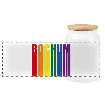 Bochum, Allemagne, Cadeau de la fierté arc-en-ciel - Boîte à biscuits avec couvercle en bois - blanc - Devant