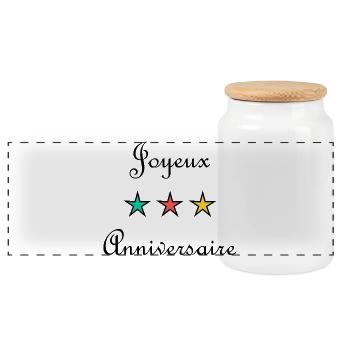 JOYEUX ANNIVERSAIRE. HAPPY BIRTHDAY. ANNIVERSAIRE. - Boîte à biscuits avec couvercle en bois - blanc - Devant