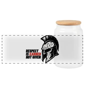 Respect Is earned not given – Spartanerhelm - Panorama Keksdose mit Holzdeckel - Weiß - Vorne