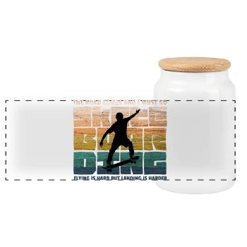Skateboard Skaten Skate-Fan70er Retro Skater - Panorama Keksdose mit Holzdeckel - Weiß - Vorne