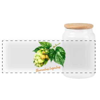 Humulus lupulus - botanical illustration - Panoramic Cookie Jar with Wooden Lid - white - Front