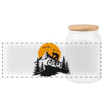 Mountain bike - Panoramic Cookie Jar with Wooden Lid - white - Front