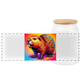 beaver - Panoramic Cookie Jar with Wooden Lid - white - Front