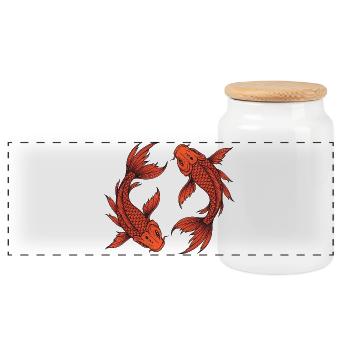 Red Carp – Asian Water Dream - Panoramic Cookie Jar with Wooden Lid - white - Front