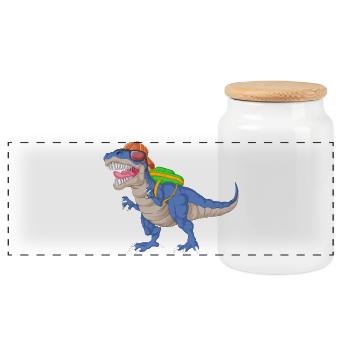 Dinosaur with Backpack and Sunglasses School  - Panoramic Cookie Jar with Wooden Lid - white - Front