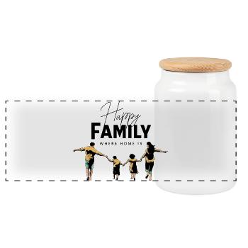 Family - Panoramic Cookie Jar with Wooden Lid - white - Front
