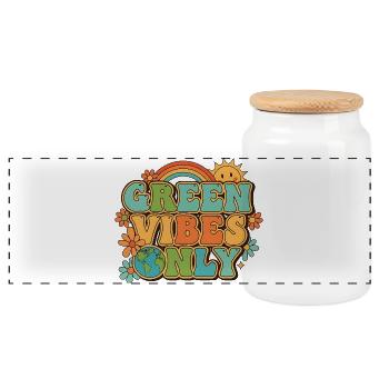 Green Vibes Only Hippie Retro Style - Panorama Keksdose mit Holzdeckel - Weiß - Vorne