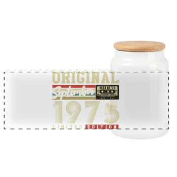 Carte d'anniversaire originale vintage de septembre 1975 - Boîte à biscuits avec couvercle en bois - blanc - Devant