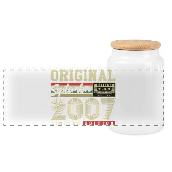 Original September 2007 Vintage Birthday Retro - Panoramic Cookie Jar with Wooden Lid - white - Front