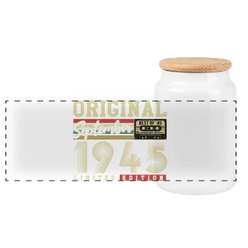 Carte d'anniversaire originale vintage de septembre 1945 - Boîte à biscuits avec couvercle en bois - blanc - Devant