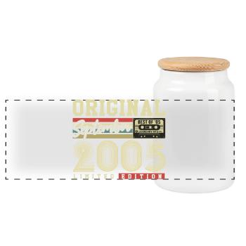 Carte d'anniversaire rétro originale de septembre 2005 - Boîte à biscuits avec couvercle en bois - blanc - Devant