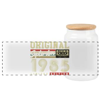 Carte d'anniversaire originale vintage de septembre 1985 - Boîte à biscuits avec couvercle en bois - blanc - Devant