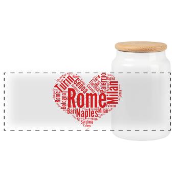 Carte typographique des villes italiennes en forme de cœur - Boîte à biscuits avec couvercle en bois - blanc - Devant